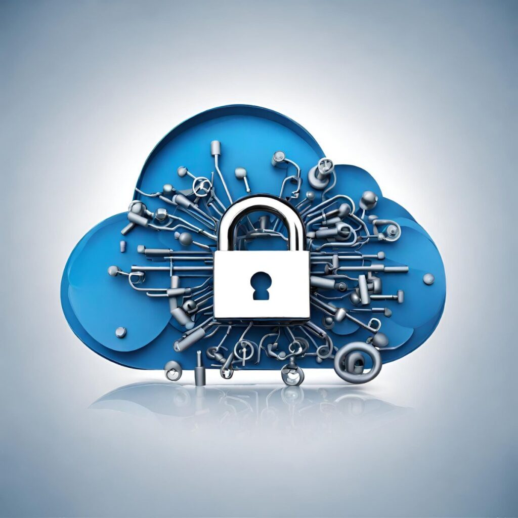 A padlock securing a cloud, depicting cloud security